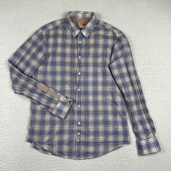 Hugo‎ Boss Shirt Mens Large Blue Plaid Preppy Casual Workwear Boss Orange - Picture 1 of 16